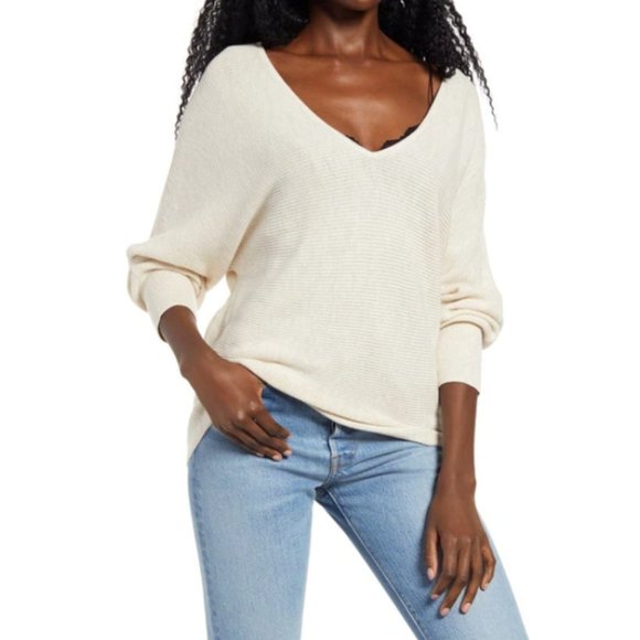 NEW LEITH Nordstrom Dolman Sleeve V-neck Sweater Beige Oatmeal Light Heather XL - Picture 1 of 8